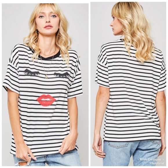 💋LAST 1! Striped “Lips and Eyes” Graphic Top! - Picture 7 of 8